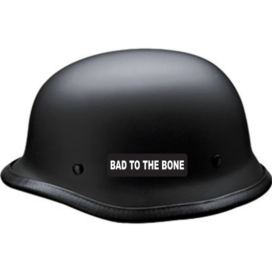 Bad to the bone vinyl motorcycle helmet sticker on a helmet - biker decal