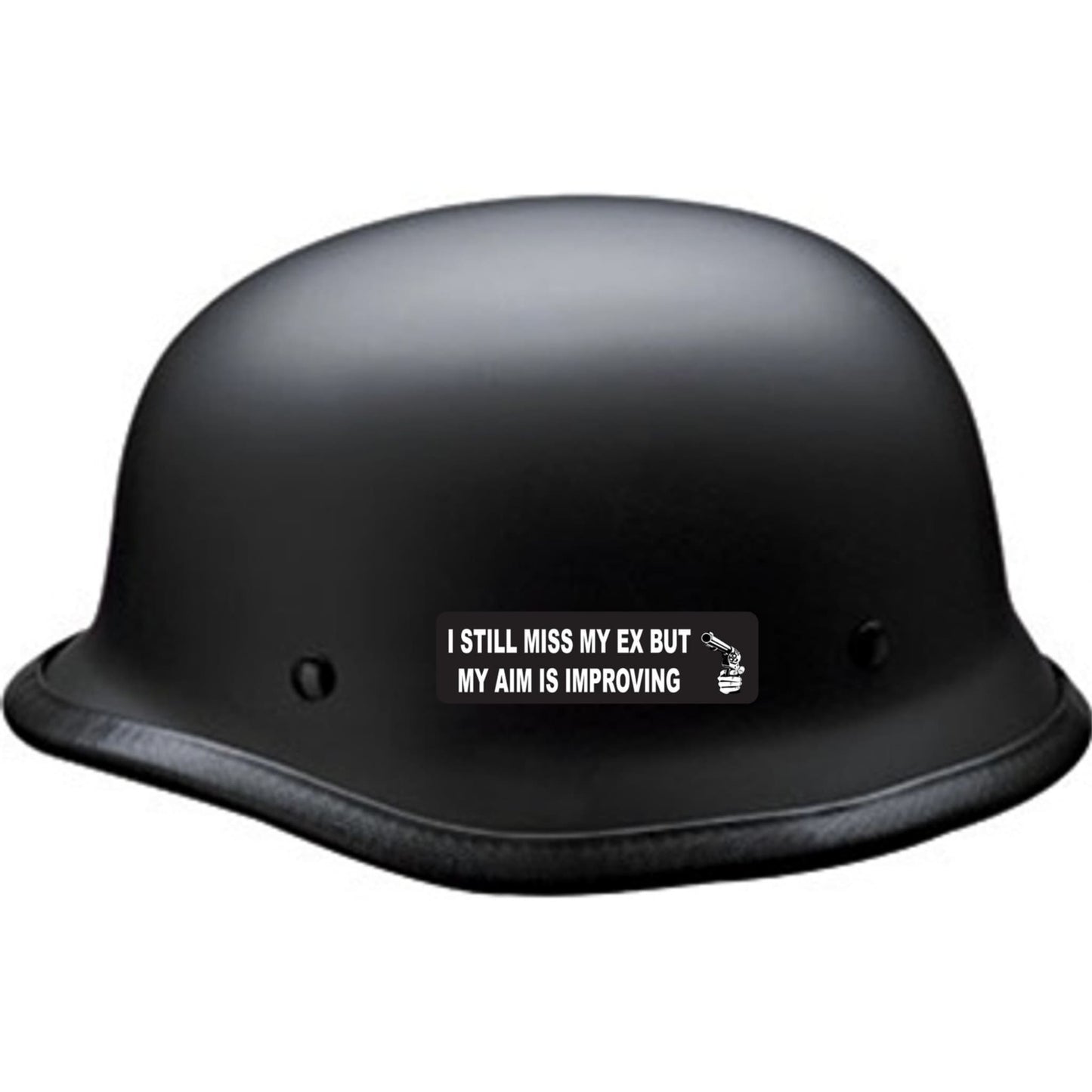 I still miss my ex but my aim is improving vinyl motorcycle helmet sticker on a helmet - funny biker decal