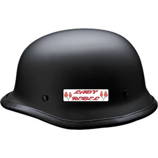 Lady rebel vinyl motorcycle helmet sticker on black helmet - women's biker decal