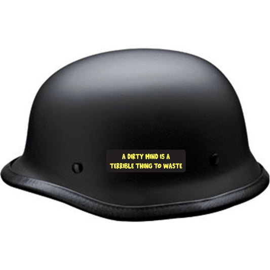 A dirty mind is a terrible thing to waste vinyl motorcycle helmet sticker on black helmet - funny biker decal