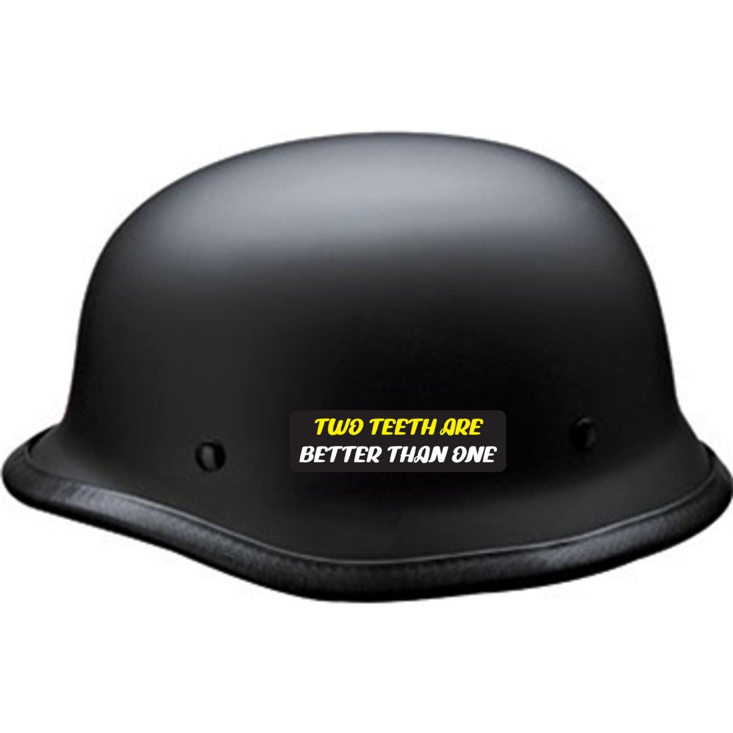 Two teeth are better than one vinyl motorcycle helmet sticker on a helmet - funny biker decal