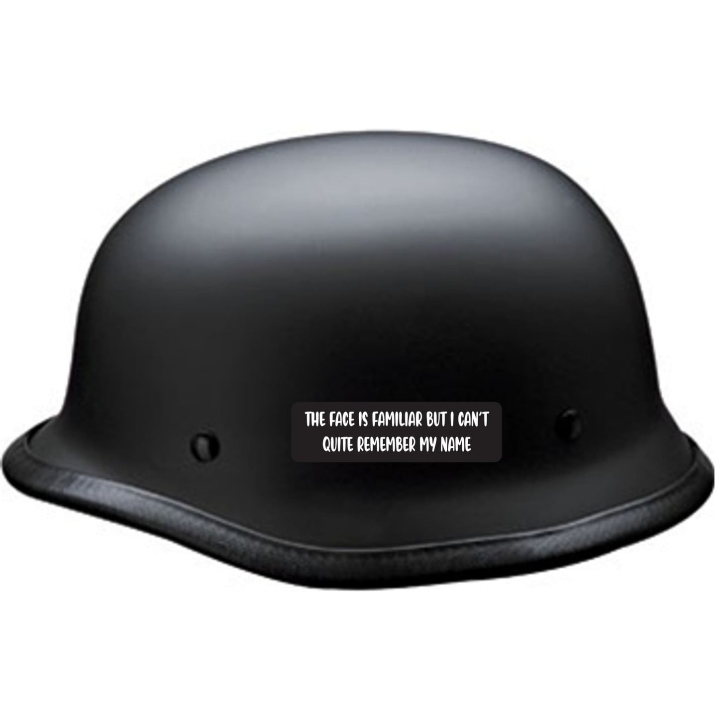 The face is familiar but I can't quite remember my name vinyl motorcycle helmet sticker on a helmet - funny biker decal