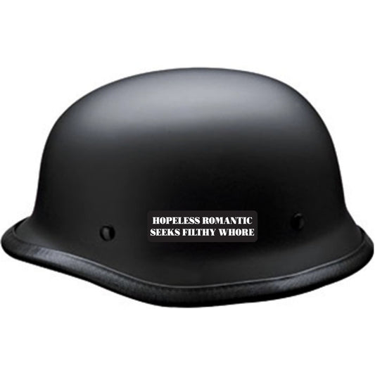Hopeless romantic seeks filthy whore vinyl motorcycle helmet sticker on a helmet - funny biker decal