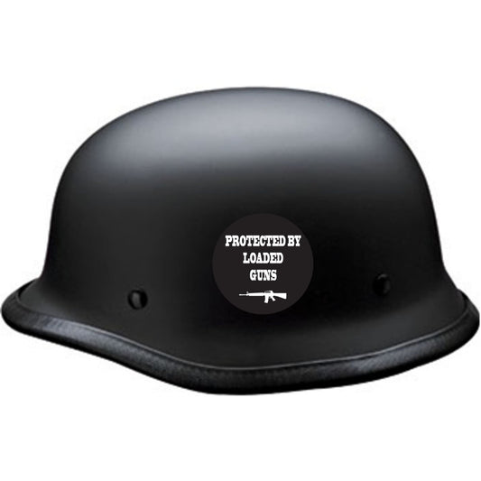 Protected by loaded guns circle vinyl motorcycle helmet sticker on a helmet - biker decal