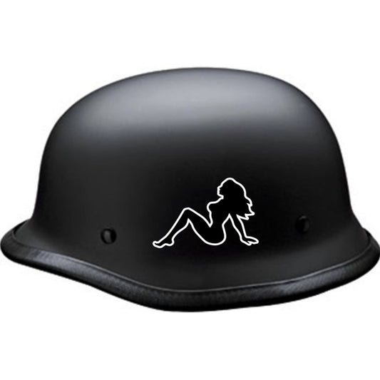 Trucker girl left facing vinyl motorcycle helmet sticker on a helmet - biker decal