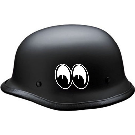 Moon eyes left facing vinyl motorcycle helmet sticker on a helmet - biker decal