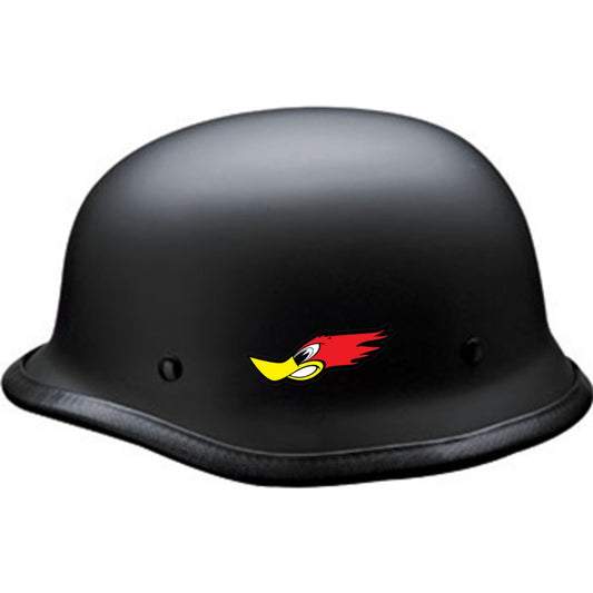 Woodpecker left facing vinyl motorcycle helmet sticker on a helmet - biker decal