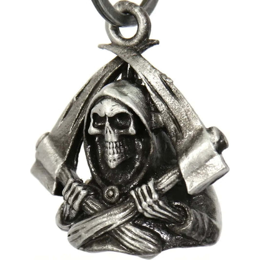 Grim reaper slight left steel motorcycle guardian bell - skull reaper biker charm