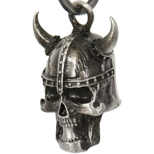 Viking skull slight left steel motorcycle guardian bell - Norse warrior biker charm