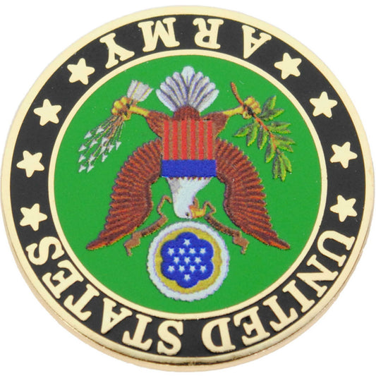 US Army logo metal and soft enamel lapel pin upside down view