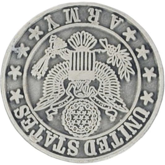 US Army logo pewter lapel pin upside down view