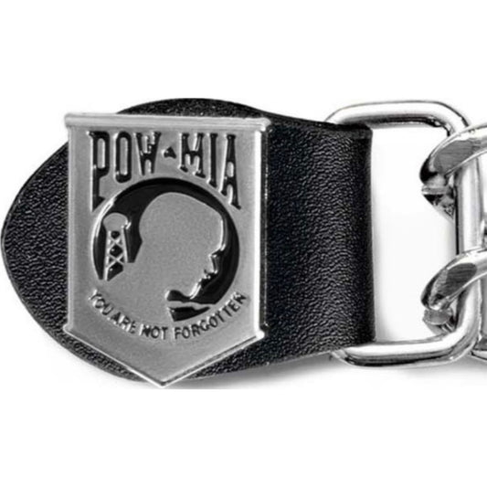 POW MIA vest extender snap zoom - motorcycle leather vest accessory