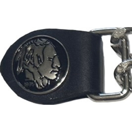Indian head nickel vest extender snap zoom - motorcycle leather vest accessory