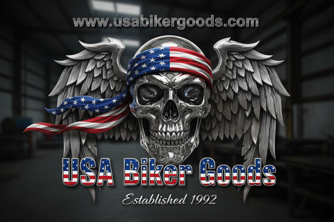 USA Biker Gods skull and wings logo
