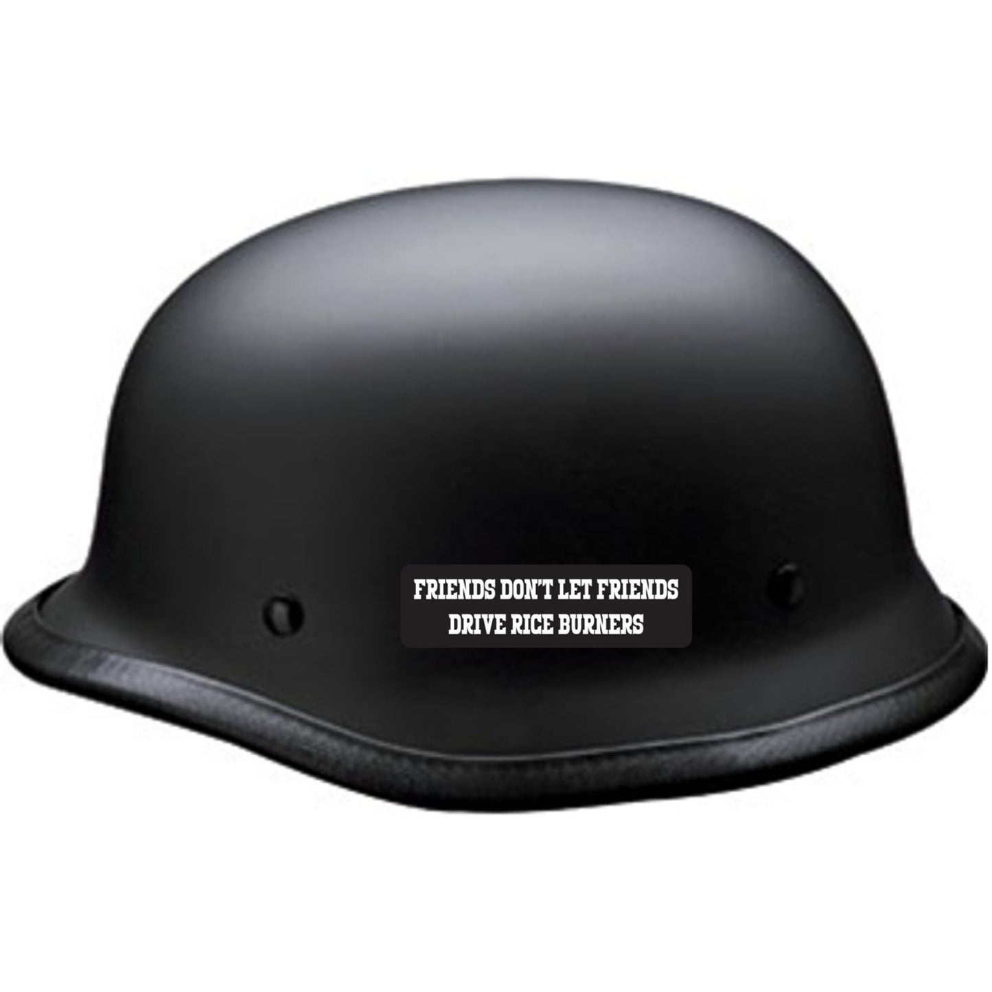 Friends don't let friends drive rice burners vinyl motorcycle helmet sticker on a helmet - Harley biker decal