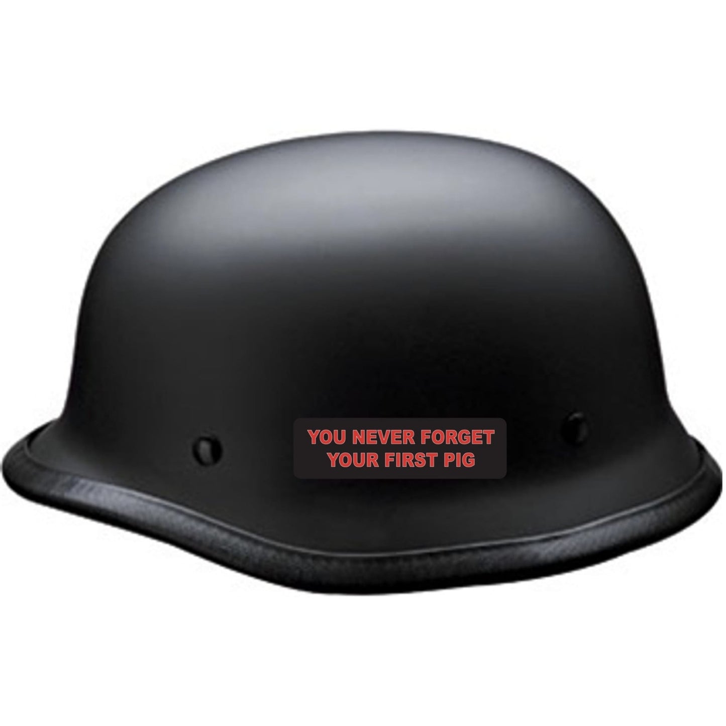 You never forget your first pig vinyl motorcycle helmet sticker on a helmet - funny biker decal