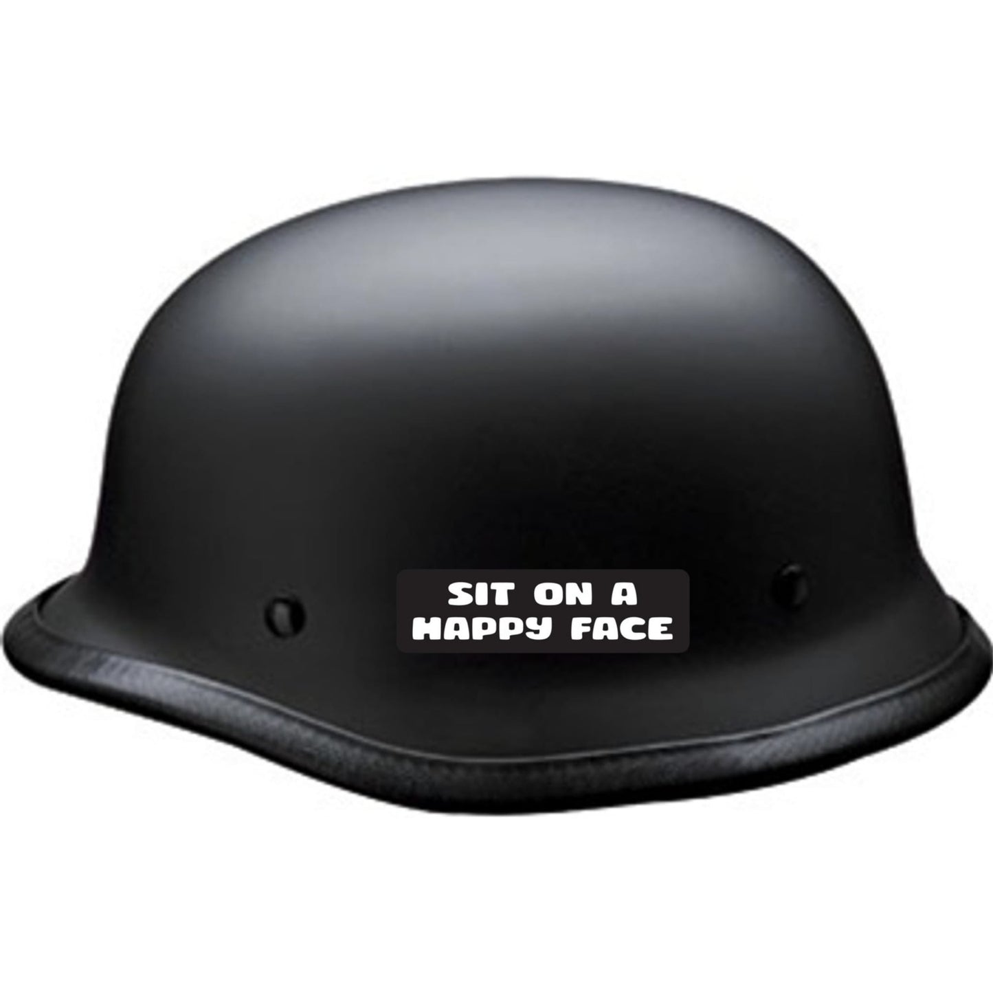 Sit on a happy face vinyl motorcycle helmet sticker on a helmet - funny biker decal