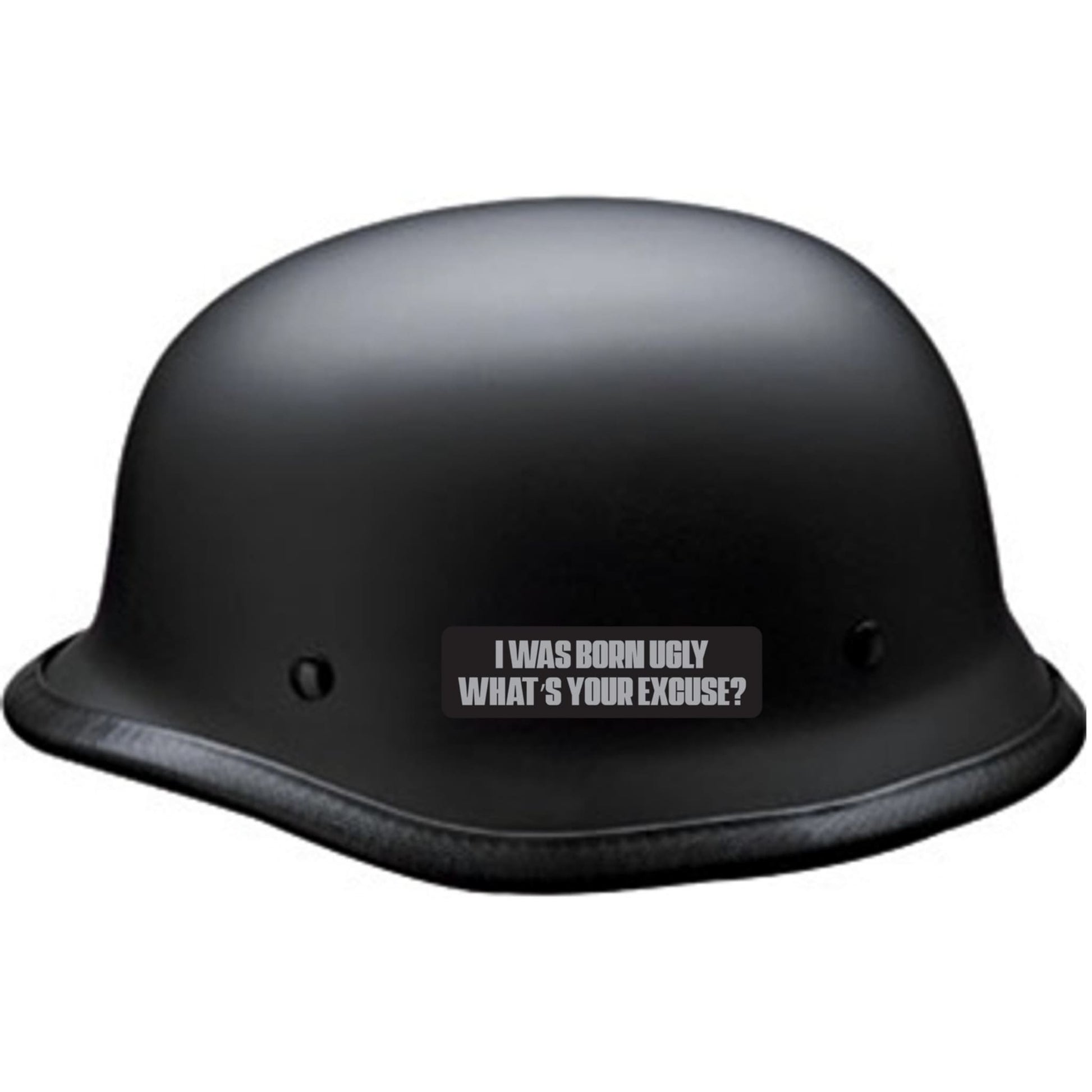 I was born ugly what's your excuse vinyl motorcycle helmet sticker on a helmet - funny biker decal