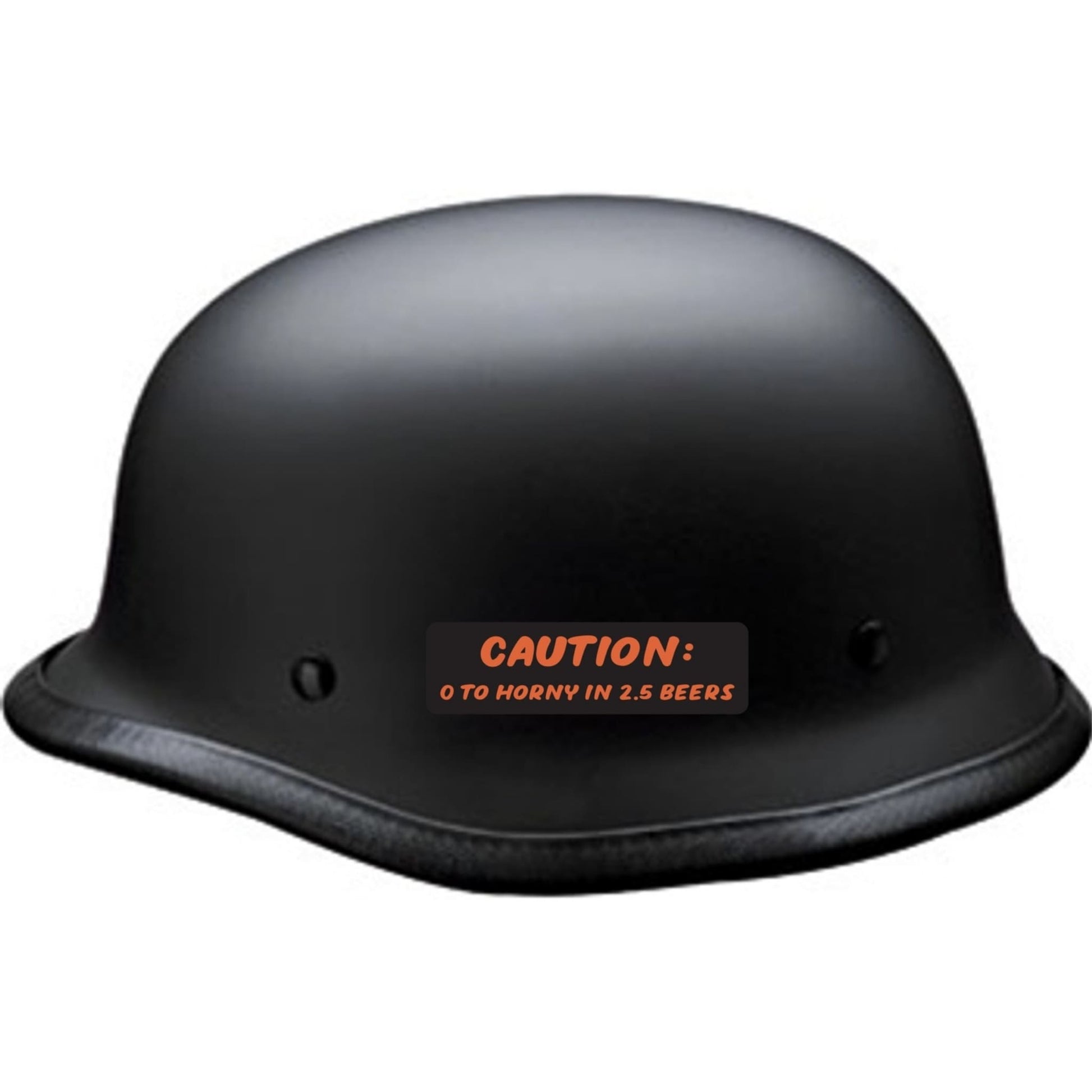 Caution 0 to horny in 2.5 beers vinyl motorcycle helmet sticker on a helmet - funny biker decal