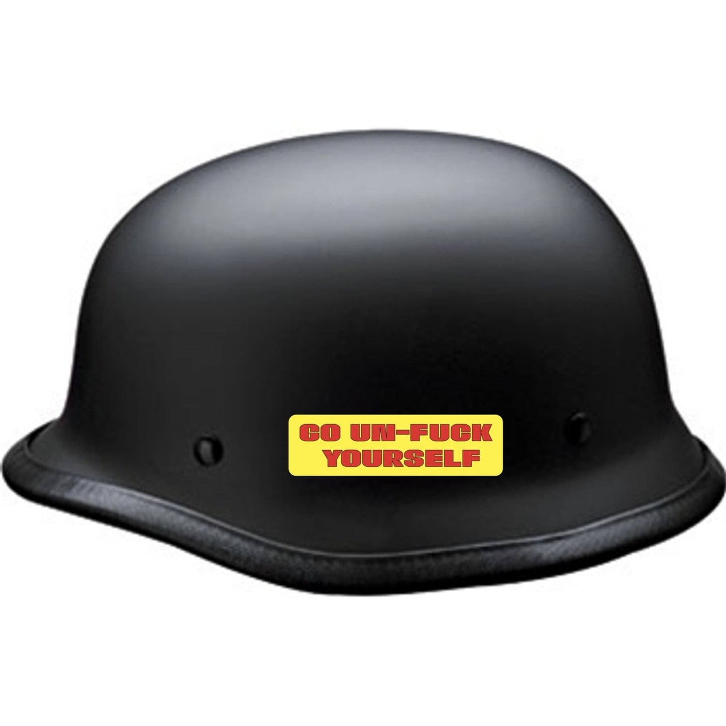 Go un-fuck yourself vinyl motorcycle helmet sticker on a helmet - bold biker decal