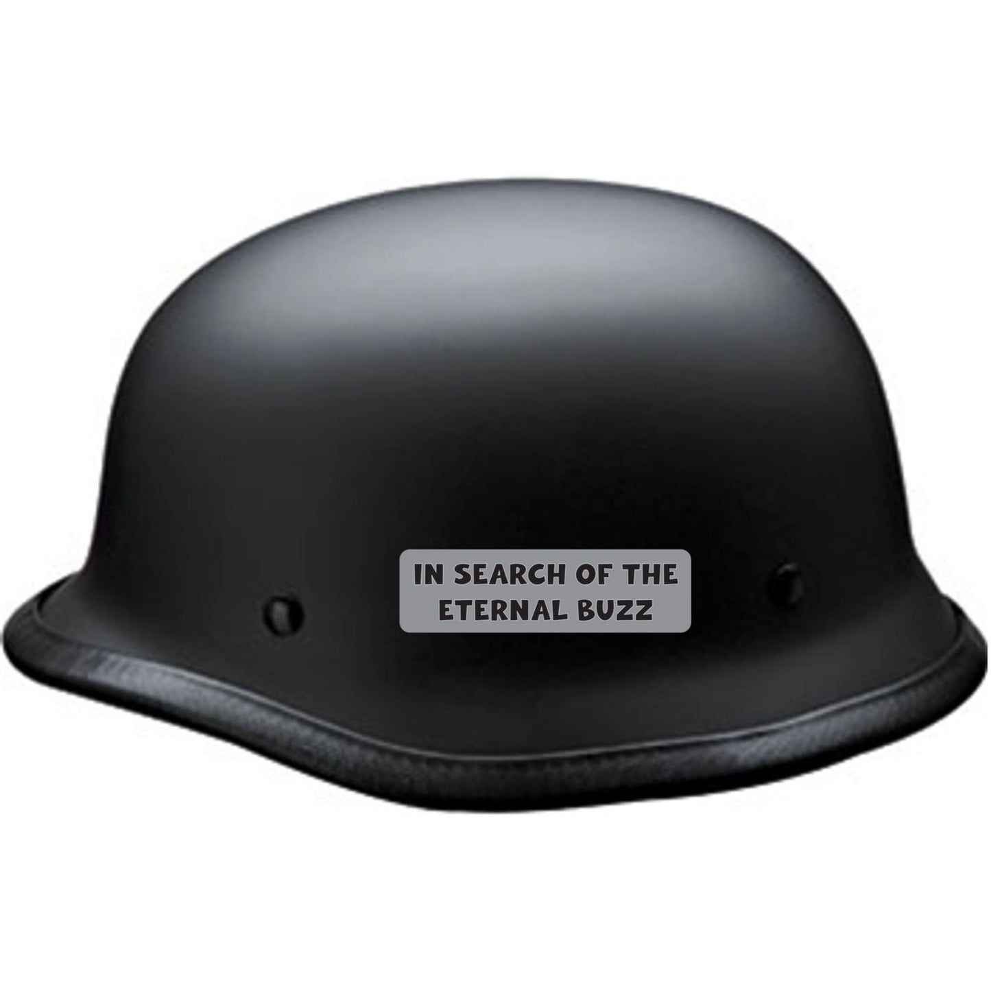 In search of the eternal buzz vinyl motorcycle helmet sticker on a helmet - funny biker decal