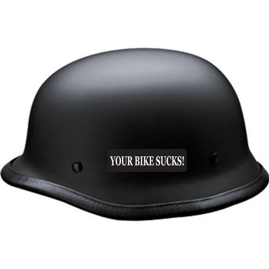 Your bike sucks vinyl motorcycle helmet sticker on a helmet - bold biker decal