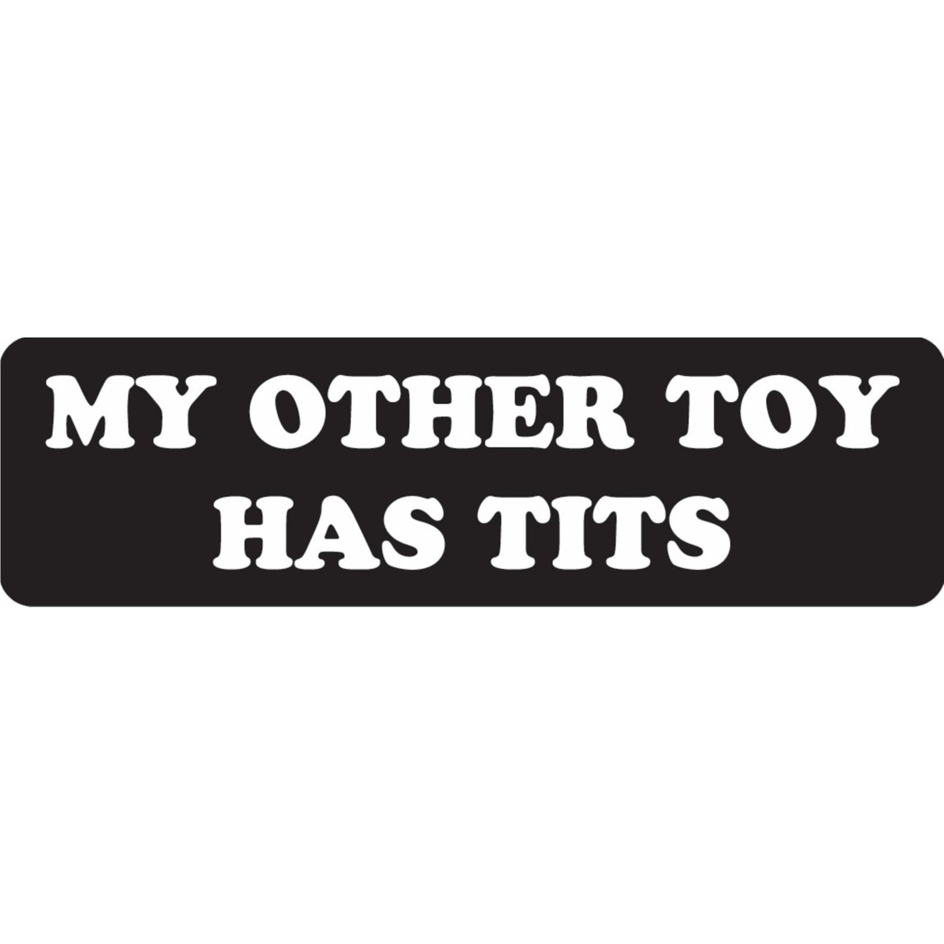 My other toy has tits vinyl motorcycle helmet sticker - funny biker decal