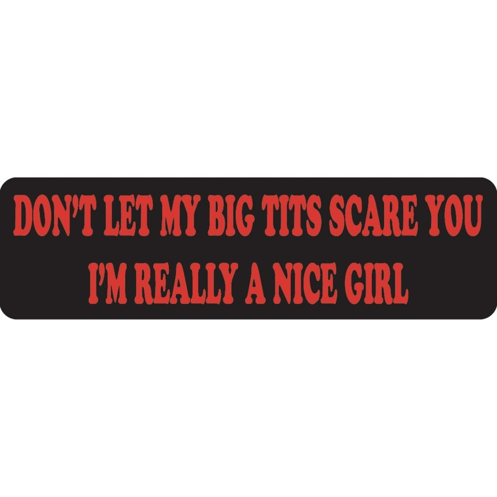 Don't let my big tits scare you I'm really a nice girl vinyl motorcycle helmet sticker - funny biker decal