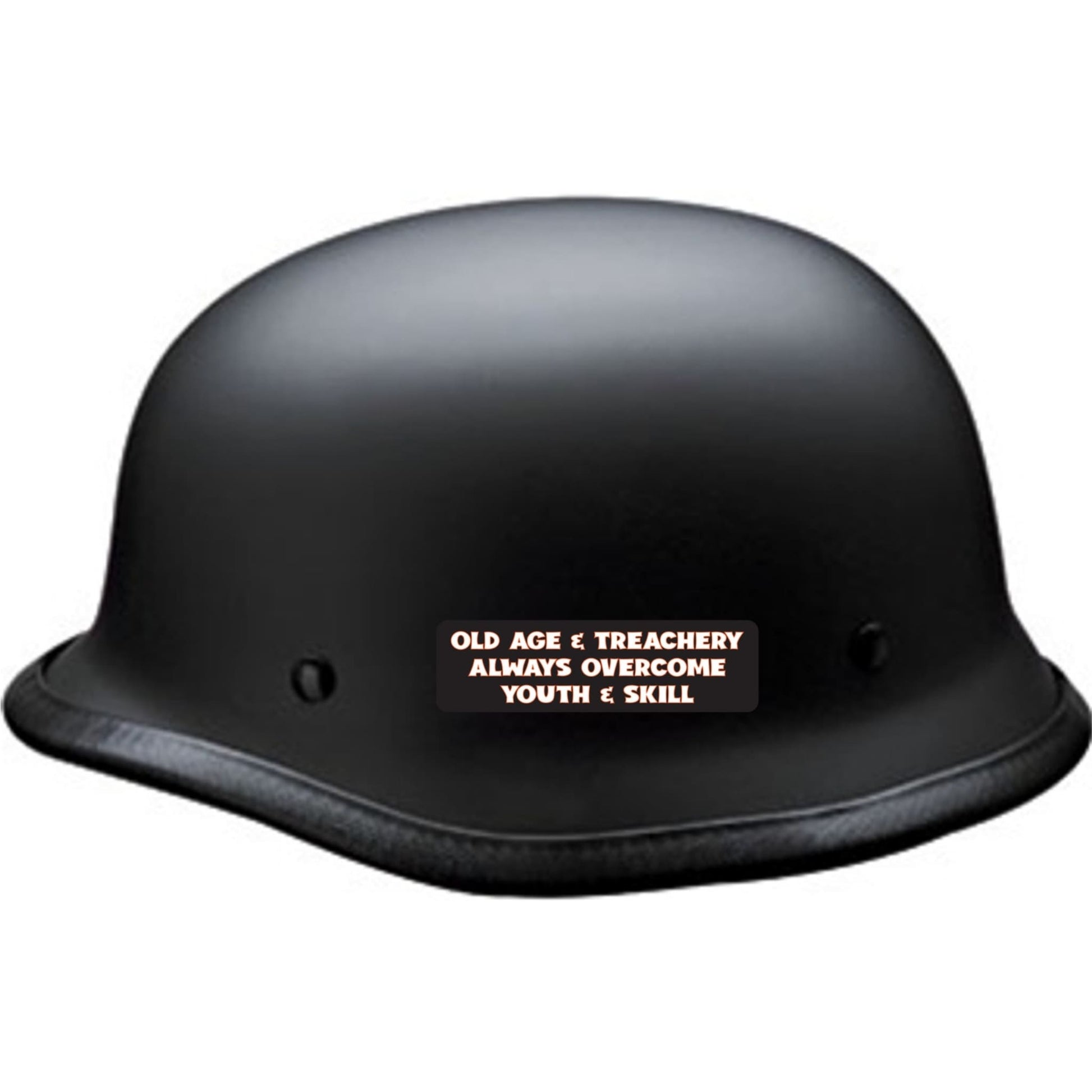 Old age and treachery always overcome youth & skill vinyl motorcycle helmet sticker on a helmet - funny biker decal