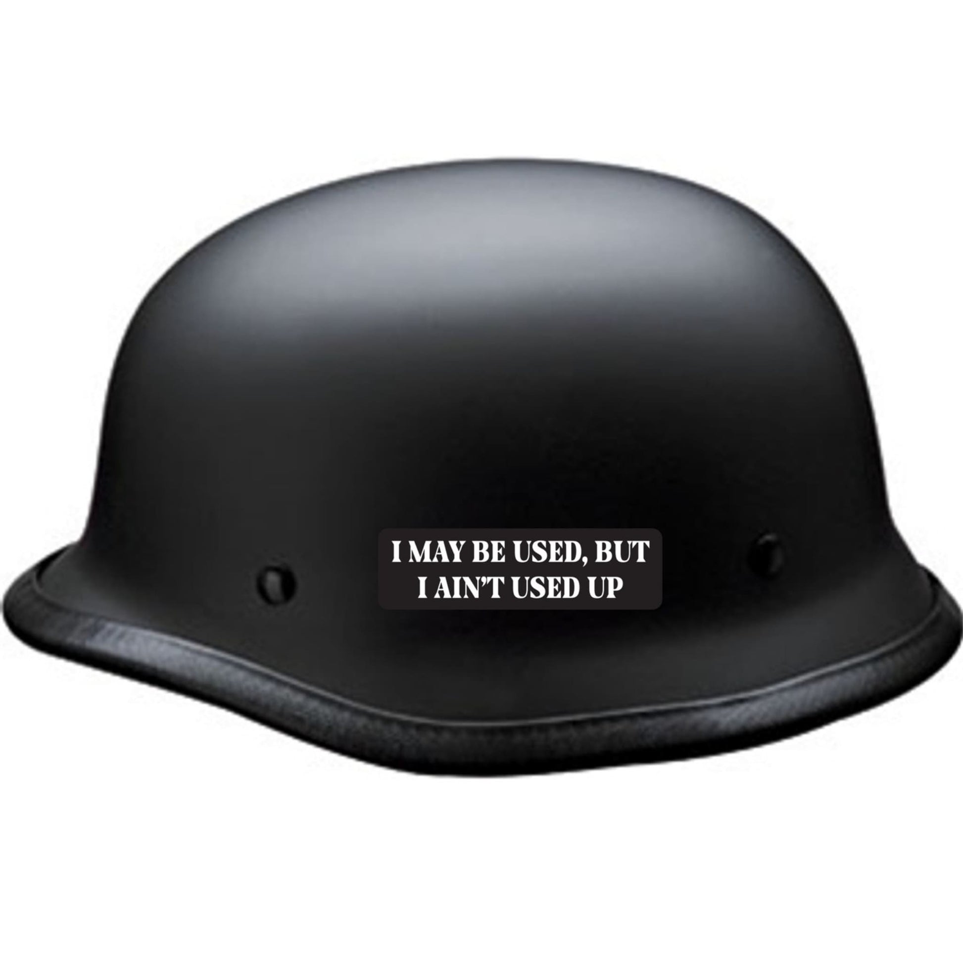 I may be used but I ain't used up vinyl motorcycle helmet sticker on a helmet - funny biker decal