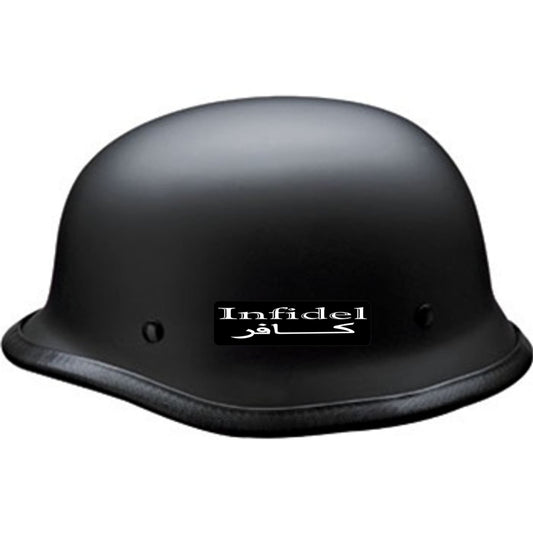 Infidel vinyl motorcycle helmet sticker on a helmet - biker decal