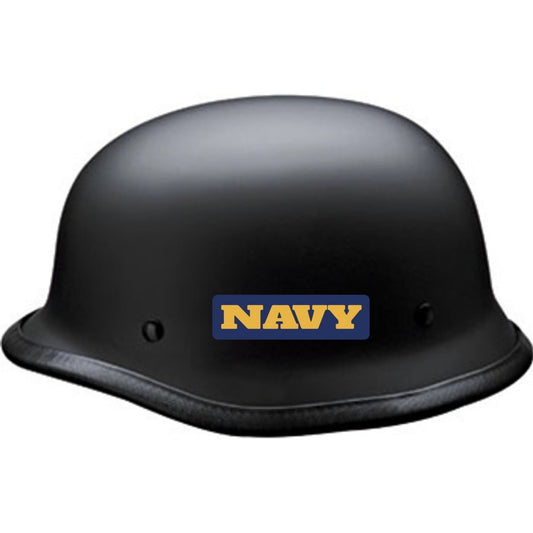 Navy vinyl motorcycle helmet sticker on black helmet - military biker decal