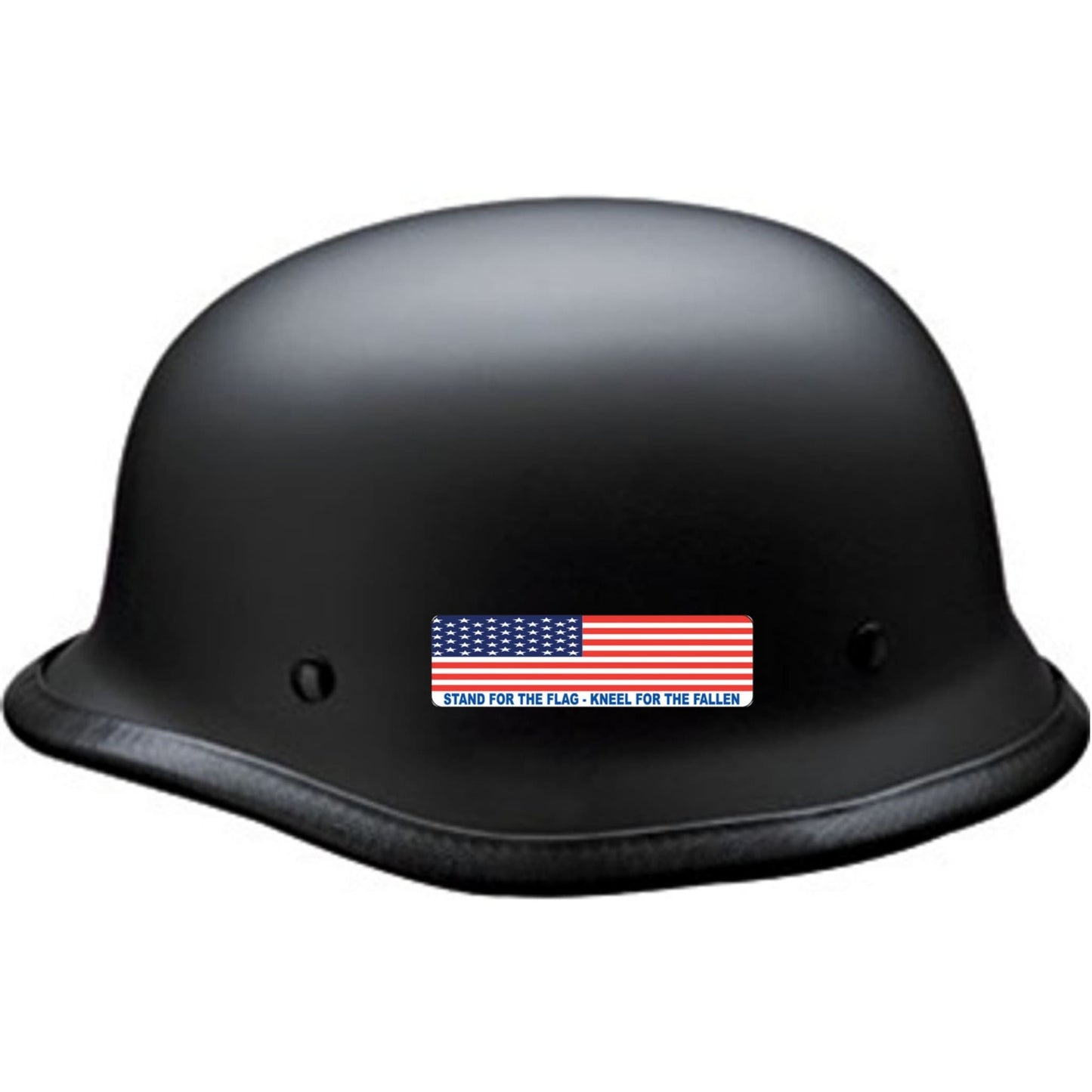 American flag stand for the flag kneel for the fallen vinyl motorcycle helmet sticker on black helmet - patriotic biker decal