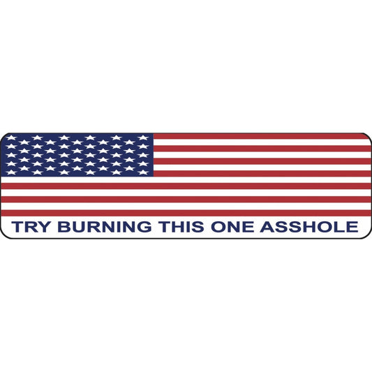 American flag try burning this one asshole vinyl motorcycle helmet sticker - patriotic biker decal