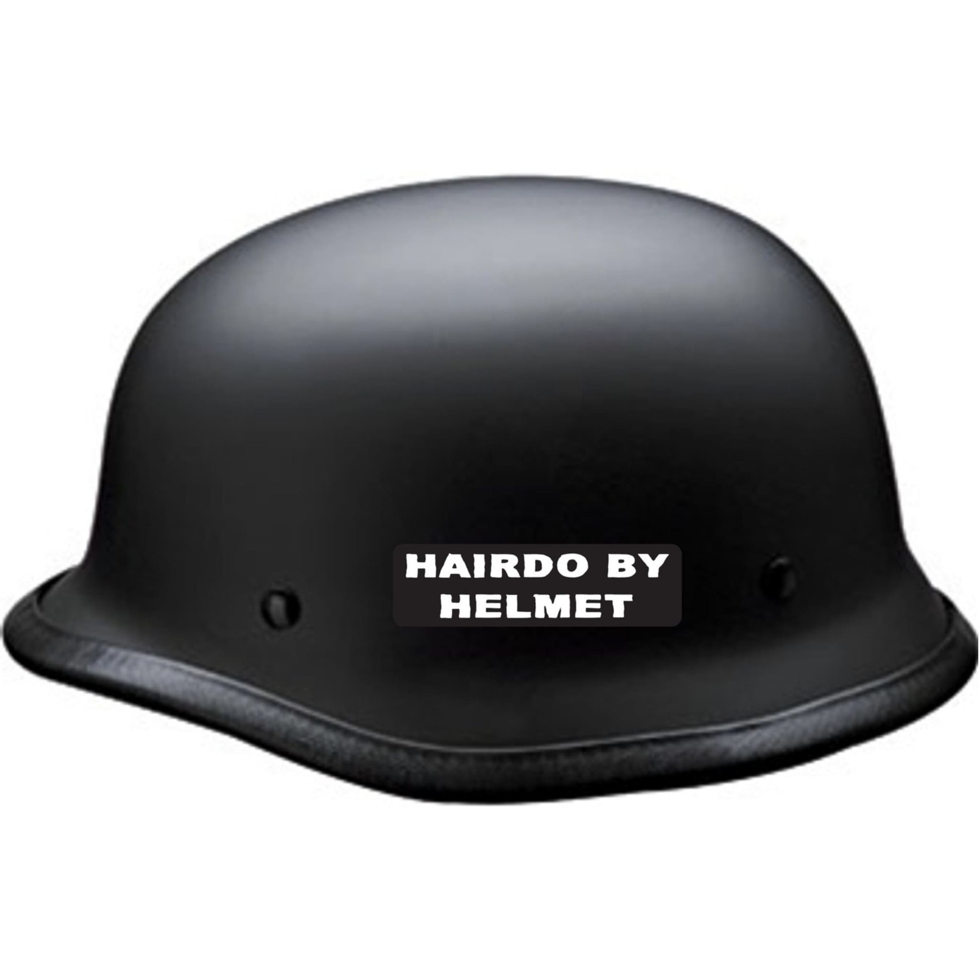 Hairdo by helmet vinyl motorcycle helmet sticker on black helmet - funny biker decal