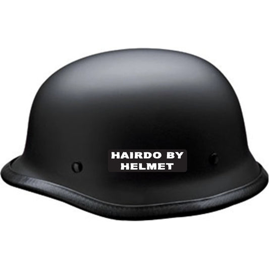 Hairdo by helmet vinyl motorcycle helmet sticker on black helmet - funny biker decal