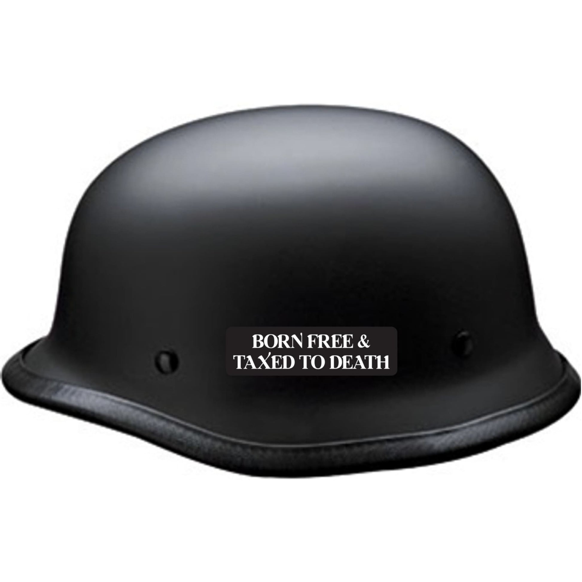 Born free and taxed to death vinyl motorcycle helmet sticker on black helmet - biker decal