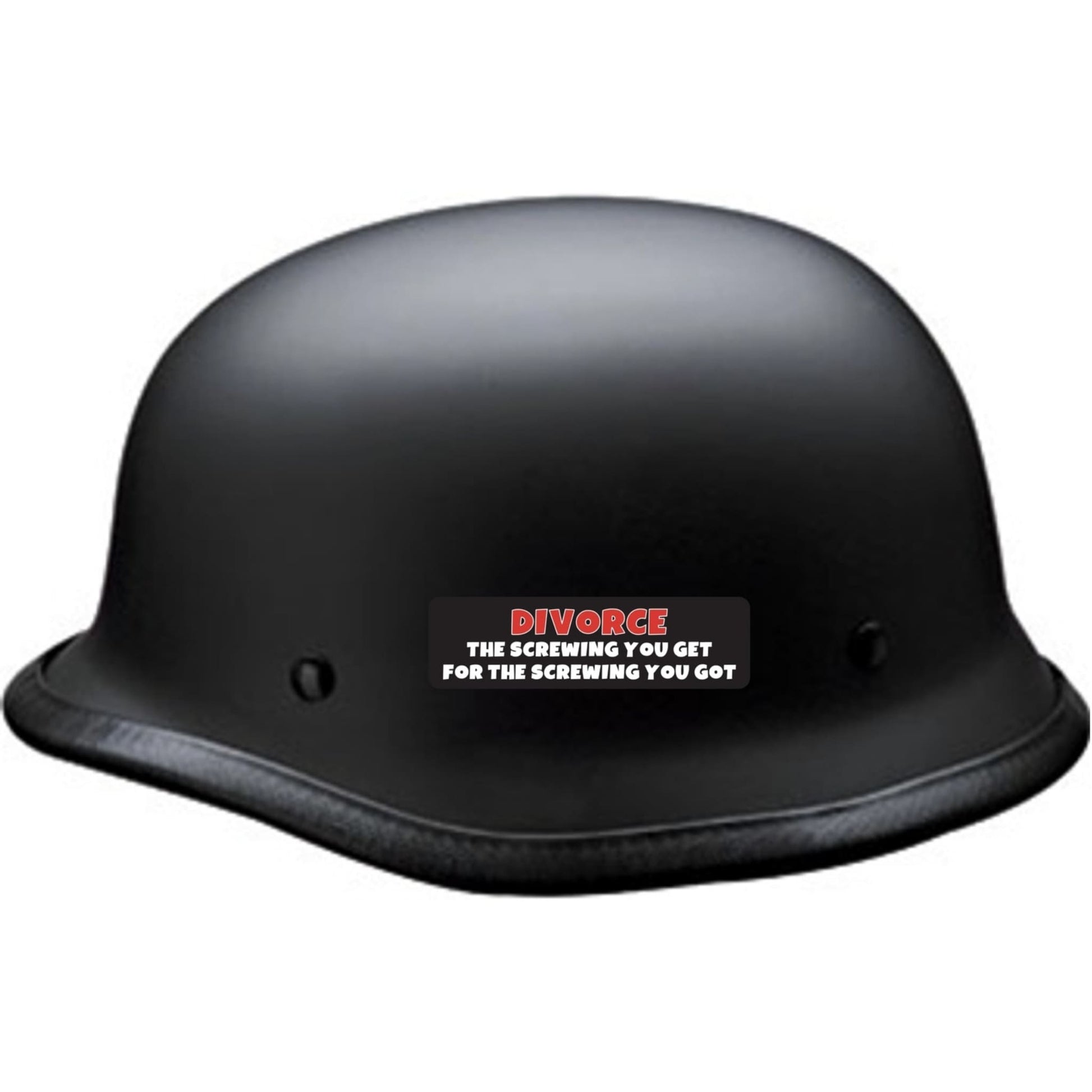 Divorce the screwing you get for the screwing you got vinyl motorcycle helmet sticker on black helmet - funny biker decal