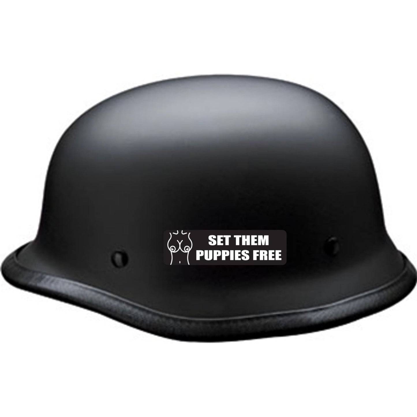 Set them puppies free vinyl motorcycle helmet sticker on black helmet - funny biker decal

