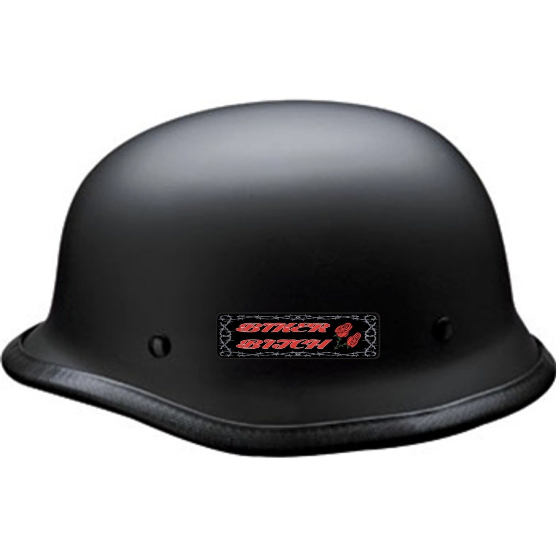 Biker bitch vinyl motorcycle helmet sticker on black helmet - women's biker decal
