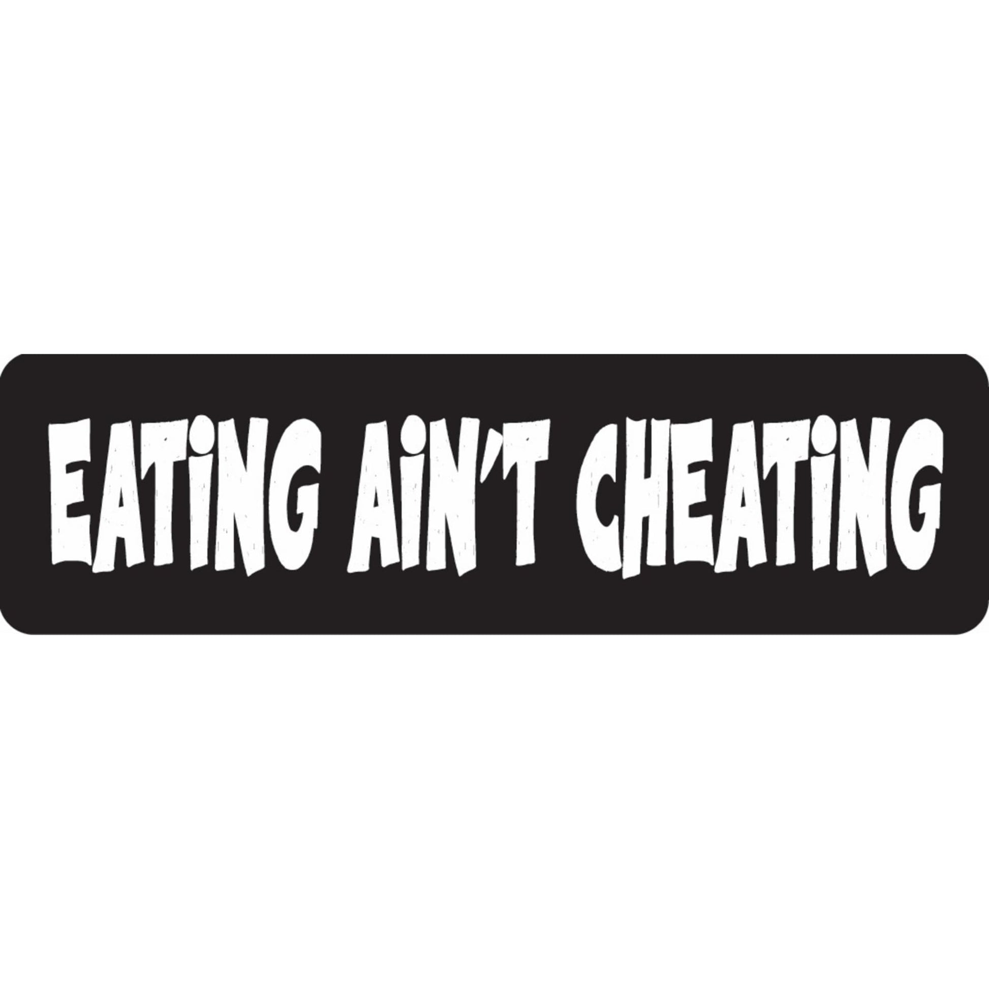 Eating ain't cheating vinyl motorcycle helmet sticker - funny biker decal