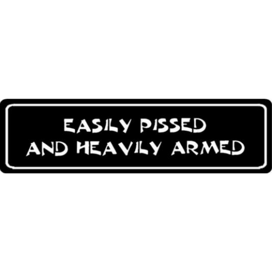 Easily pissed and heavily armed vinyl motorcycle helmet stickers - bold biker decal