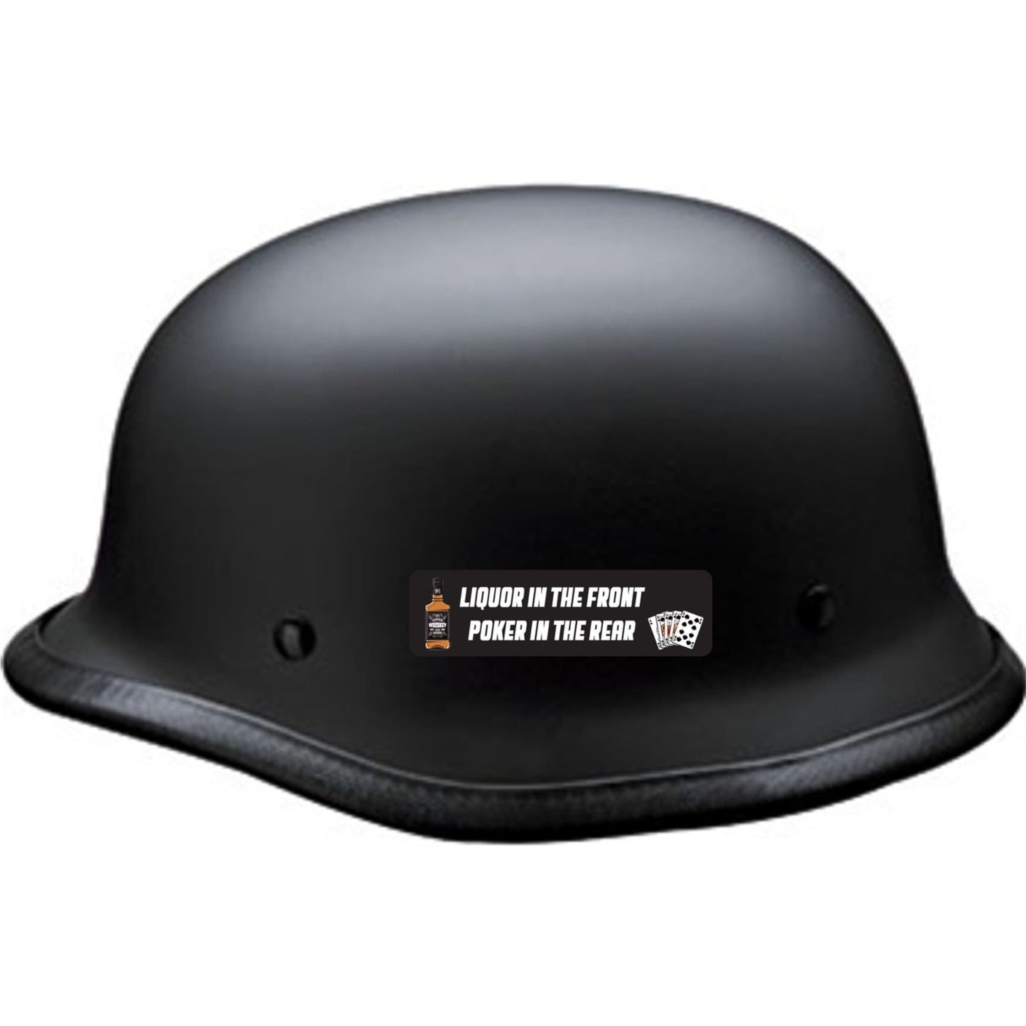 Liquor in the front poker in the rear vinyl motorcycle helmet sticker on a helmet - funny biker decal