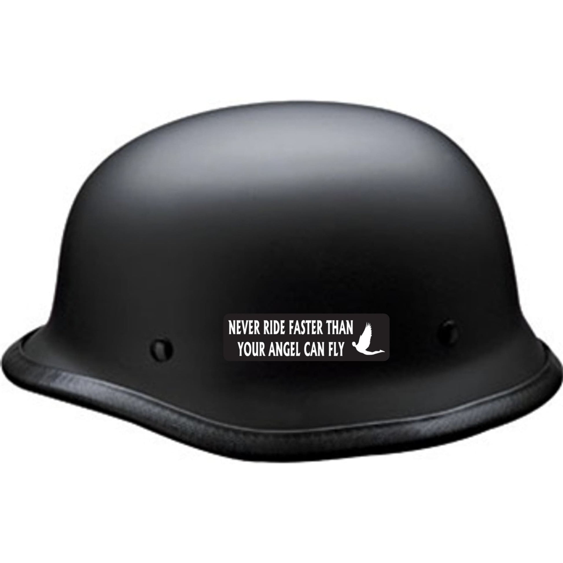 Never ride faster than your angel can fly vinyl motorcycle helmet sticker on a helmet - biker decal