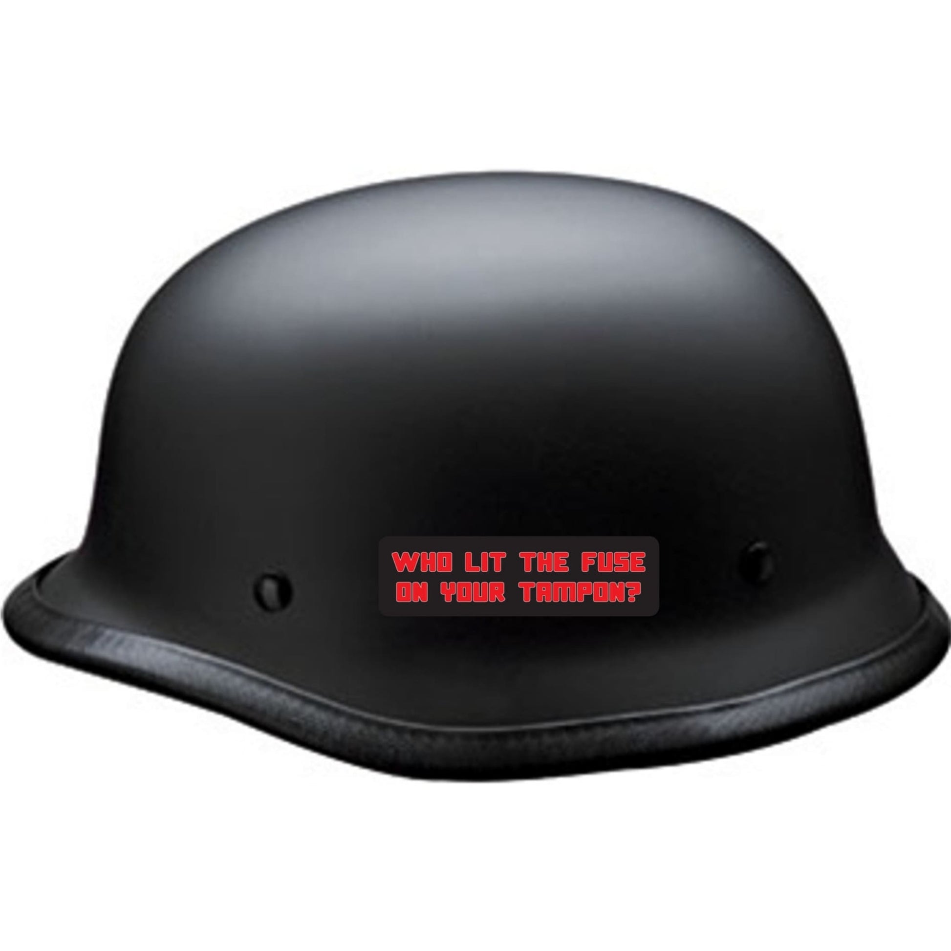 Who lit the fuse on your tampon vinyl motorcycle helmet sticker on a helmet - funny biker decal