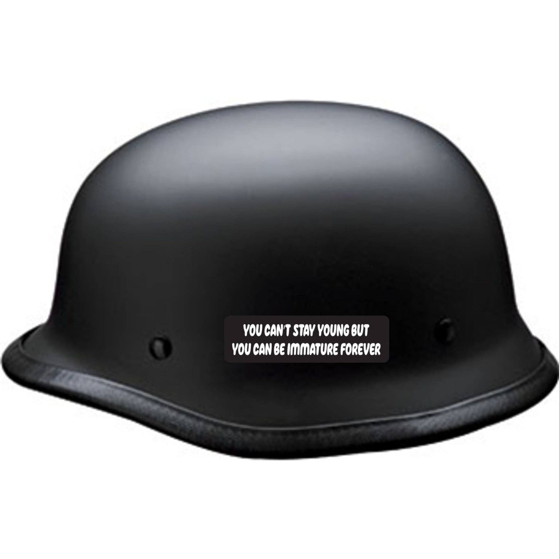 You can't stay young but you can be immature forever vinyl motorcycle helmet sticker on a helmet - funny biker decal