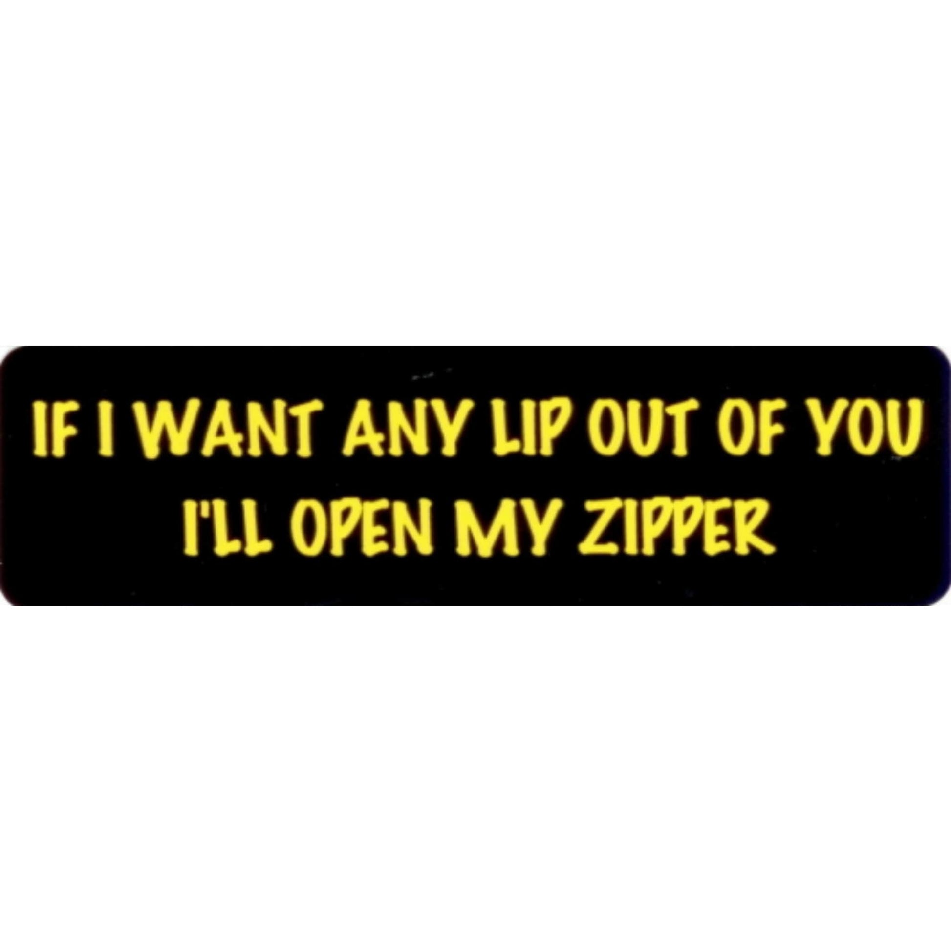  If I want any lip out of you I'll open my zipper vinyl motorcycle helmet stickers - bold biker decal