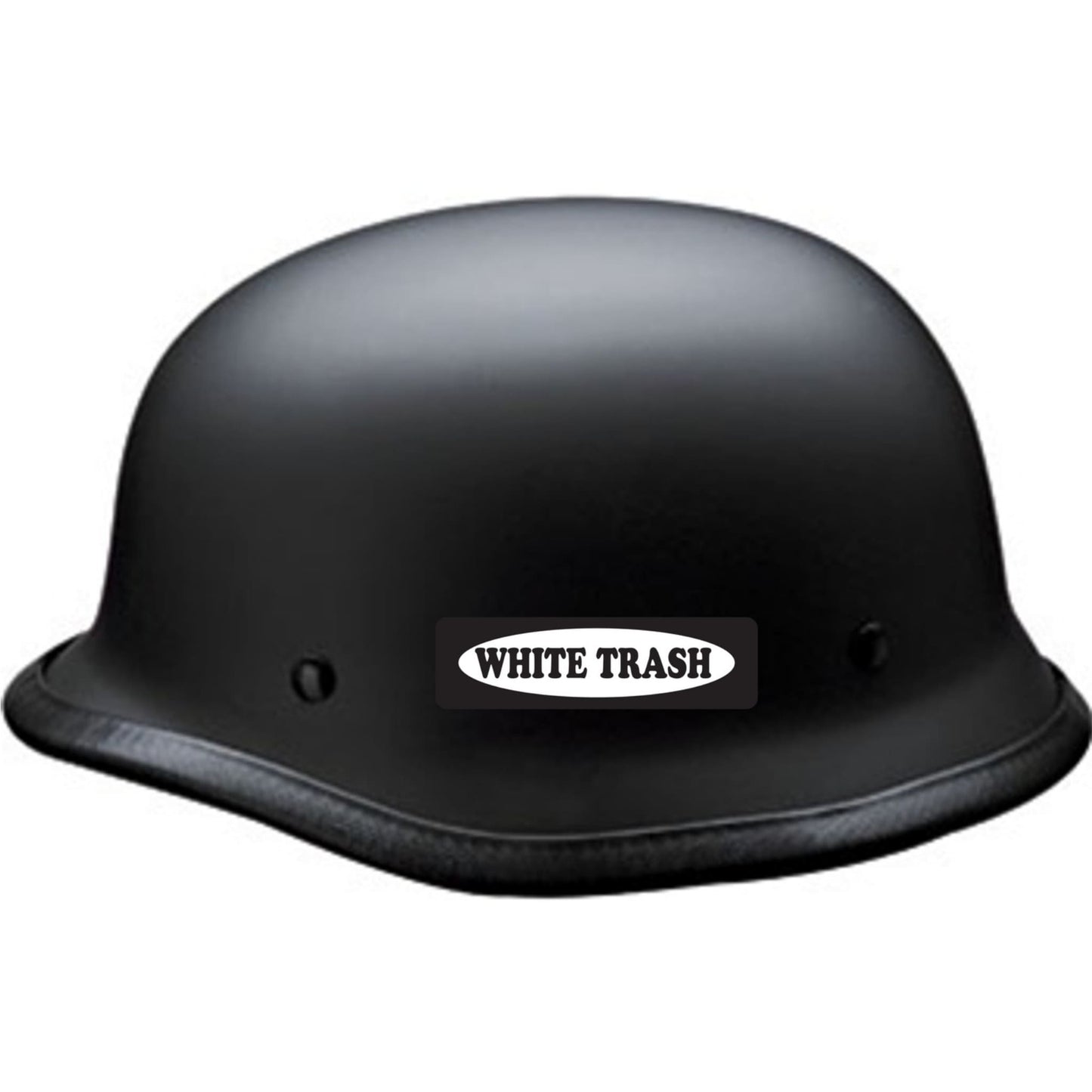 White trash vinyl motorcycle helmet sticker on a helmet - bold biker decal