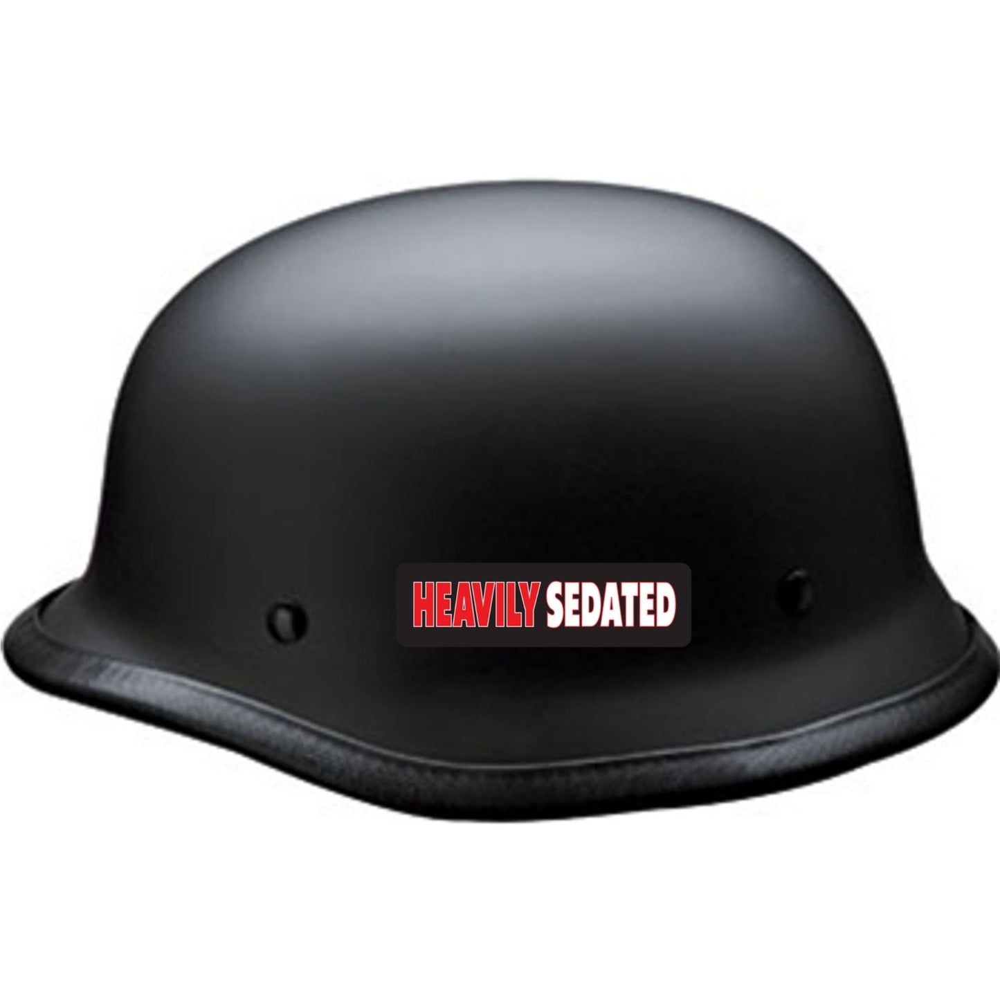 Heavily sedated vinyl motorcycle helmet sticker on a helmet - funny biker decal