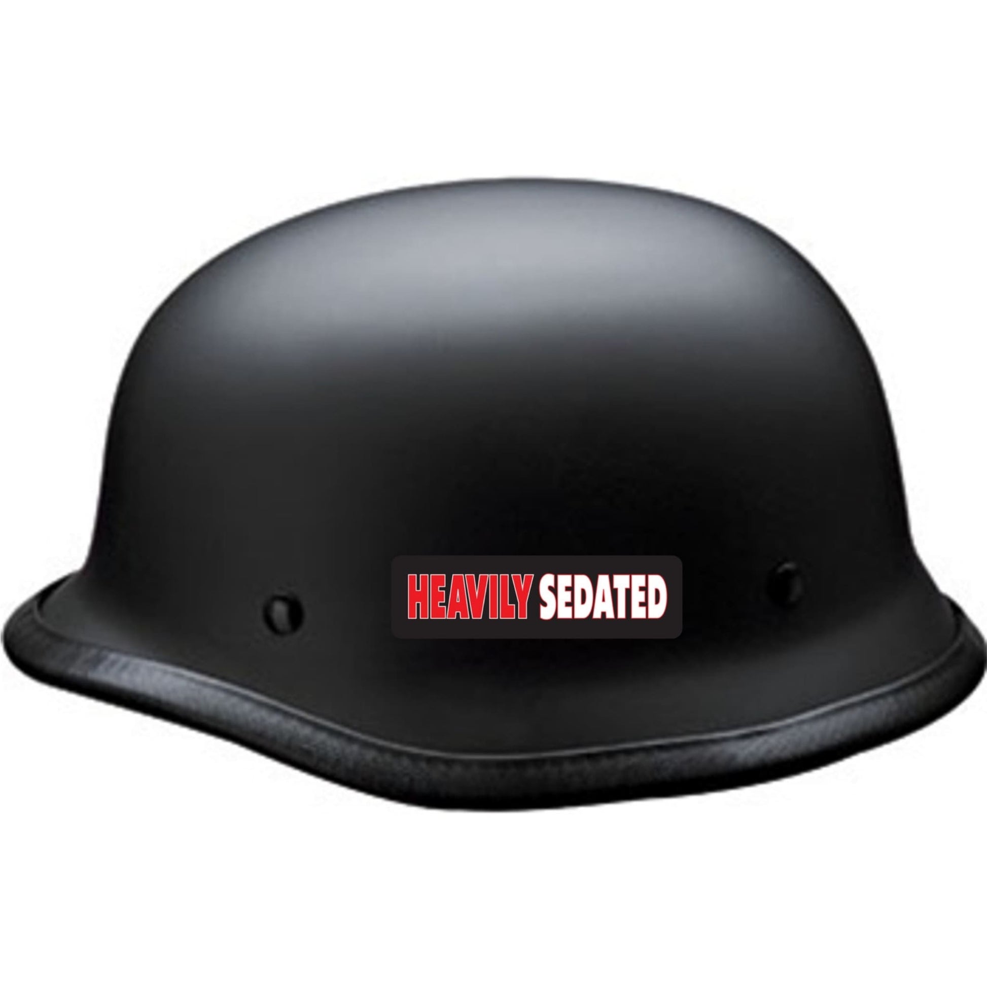 Heavily sedated vinyl motorcycle helmet sticker on a helmet - funny biker decal